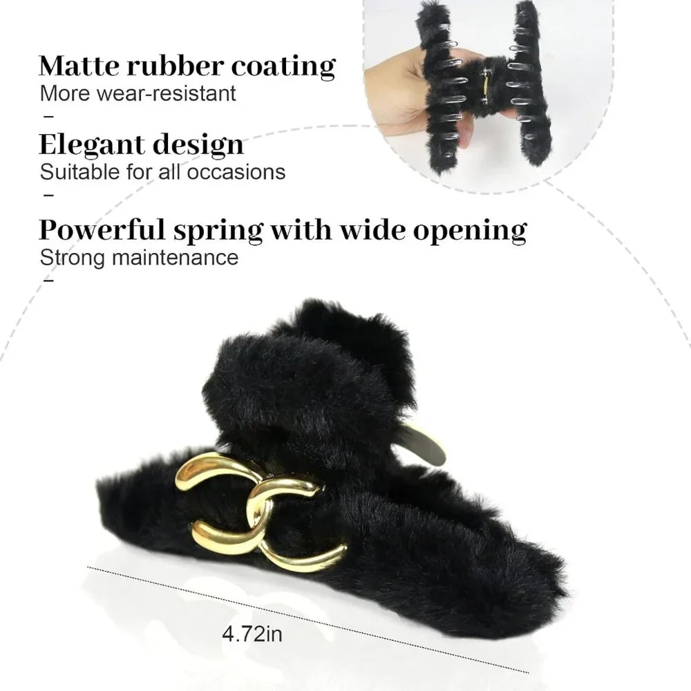 NEW Elegant Oversized Plush Shark Hair Claw 3 SET